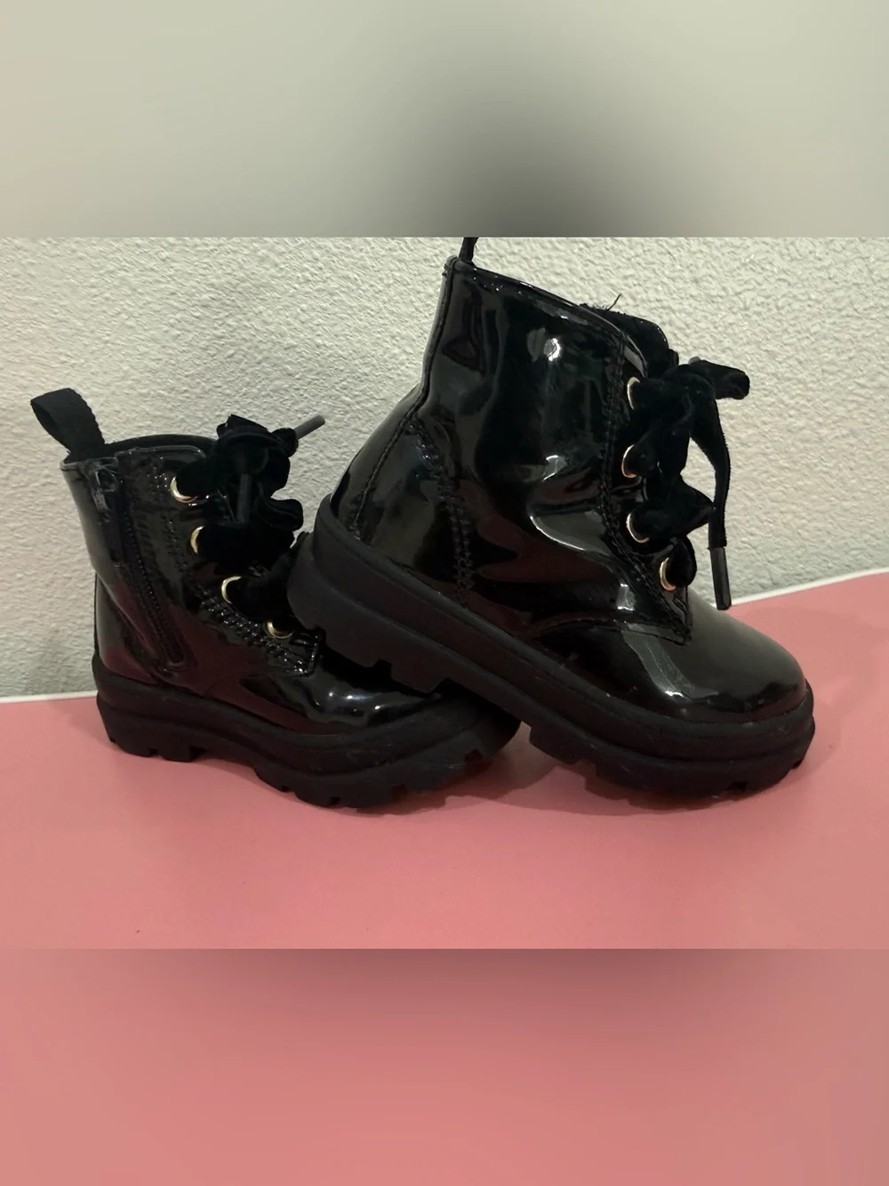 H&M Kids Black Patent Lace-Up Ankle Boots